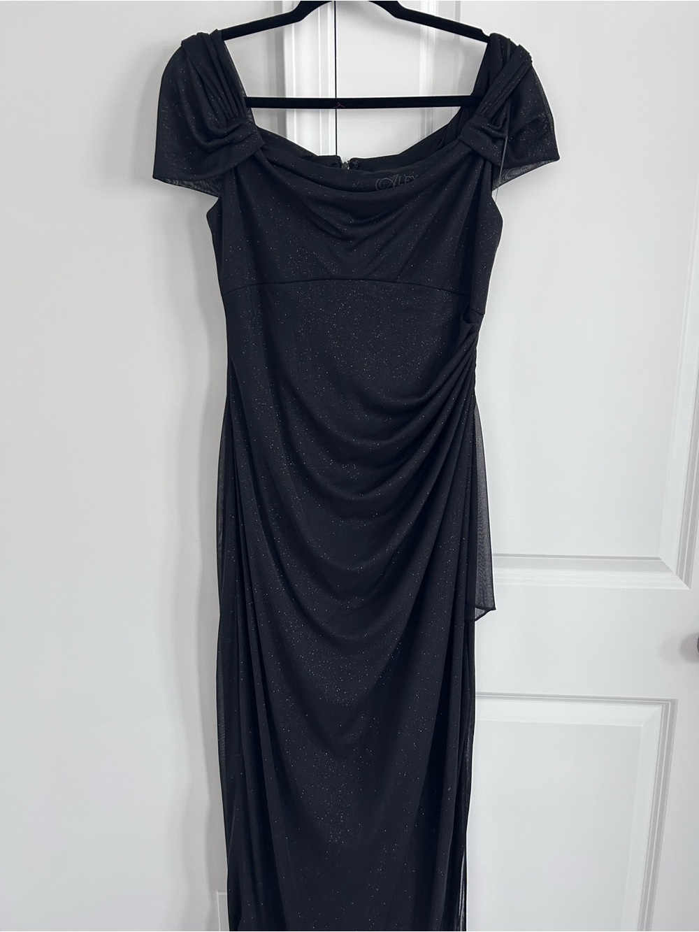 Alex Evenings Black Glitter Off-Shoulder Maxi Gown